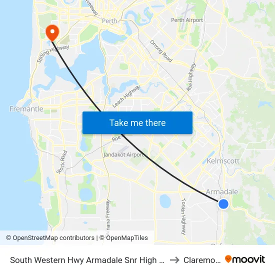 South Western Hwy Armadale Snr High Sch to Claremont map