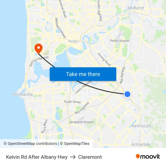 Kelvin Rd After Albany Hwy to Claremont map