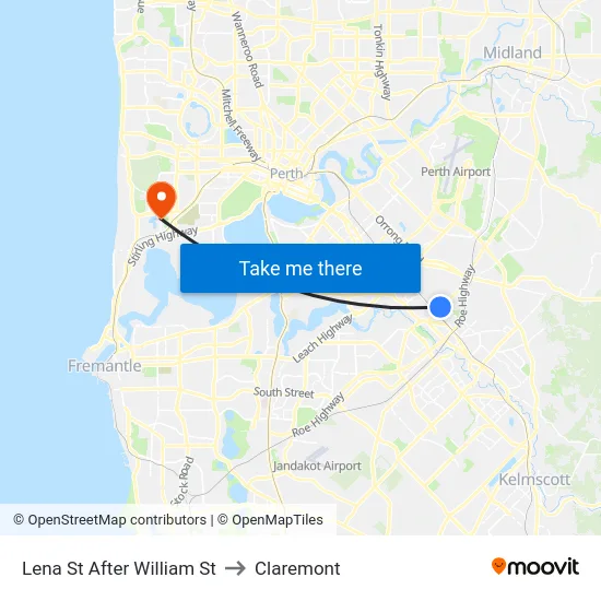 Lena St After William St to Claremont map