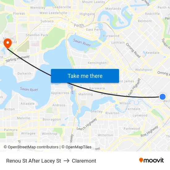 Renou St After Lacey St to Claremont map