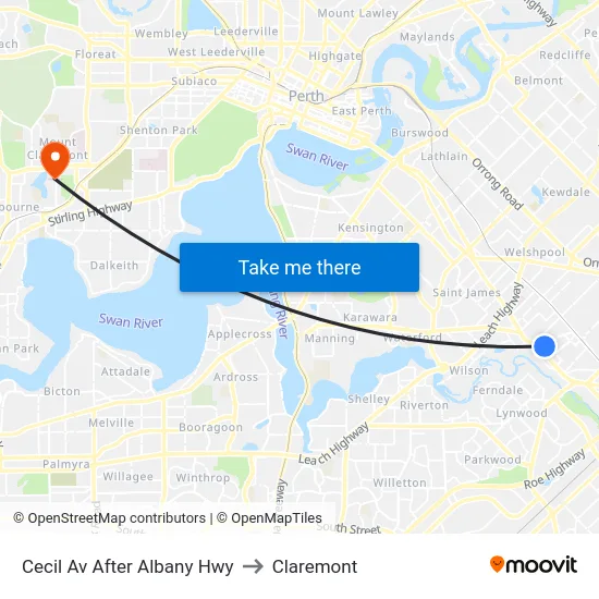 Cecil Av After Albany Hwy to Claremont map