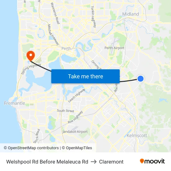 Welshpool Rd Before Melaleuca Rd to Claremont map