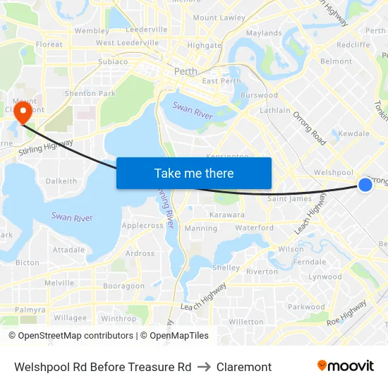 Welshpool Rd Before Treasure Rd to Claremont map