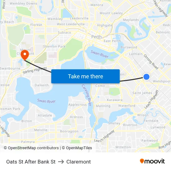 Oats St After Bank St to Claremont map