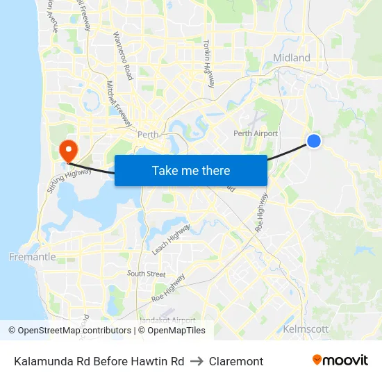 Kalamunda Rd Before Hawtin Rd to Claremont map