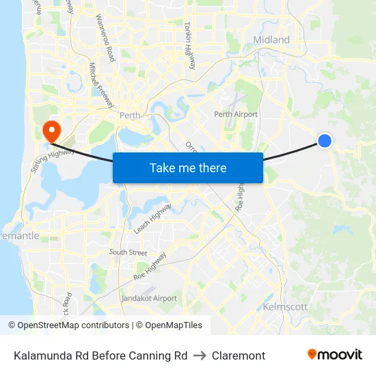 Kalamunda Rd Before Canning Rd to Claremont map