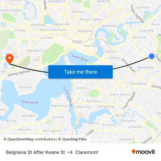 Belgravia St After Keane St to Claremont map