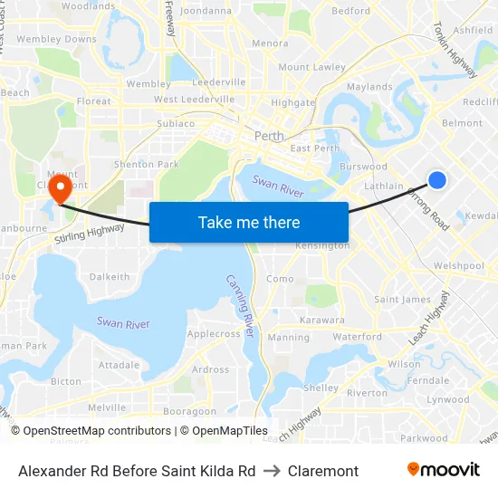 Alexander Rd Before Saint Kilda Rd to Claremont map