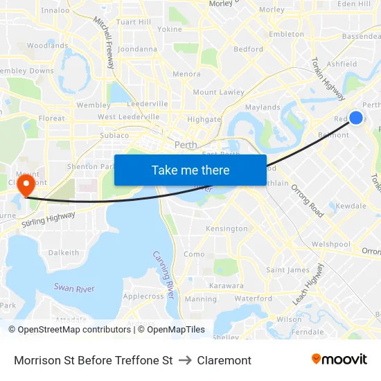 Morrison St Before Treffone St to Claremont map