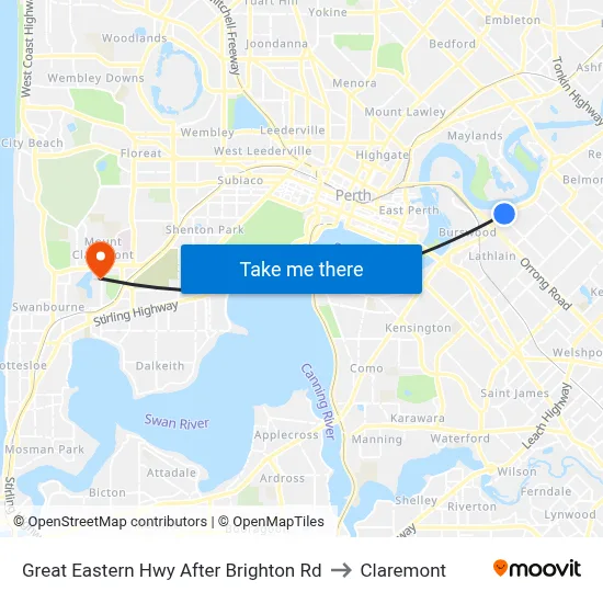 Great Eastern Hwy After Brighton Rd to Claremont map