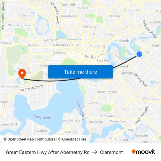 Great Eastern Hwy After Abernethy Rd to Claremont map