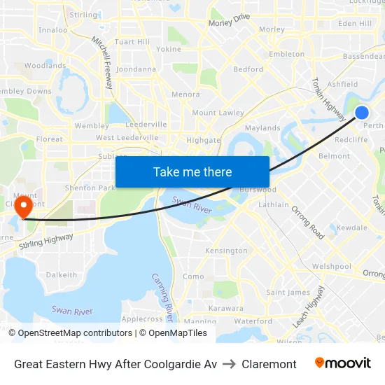 Great Eastern Hwy After Coolgardie Av to Claremont map