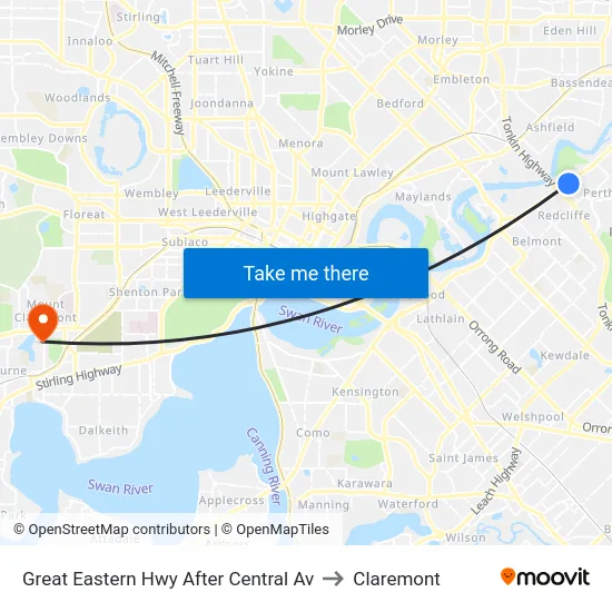 Great Eastern Hwy After Central Av to Claremont map