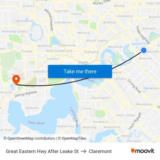 Great Eastern Hwy After Leake St to Claremont map