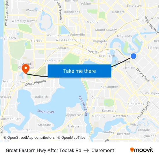 Great Eastern Hwy After Toorak Rd to Claremont map