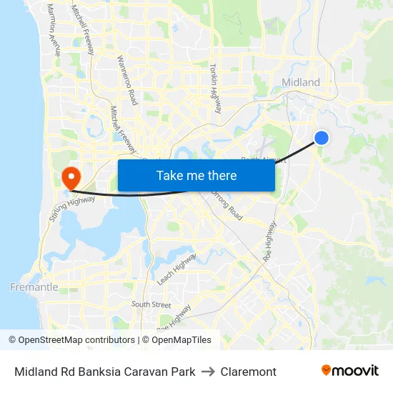 Midland Rd Banksia Caravan Park to Claremont map