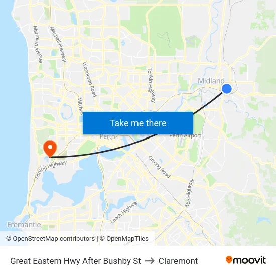 Great Eastern Hwy After Bushby St to Claremont map