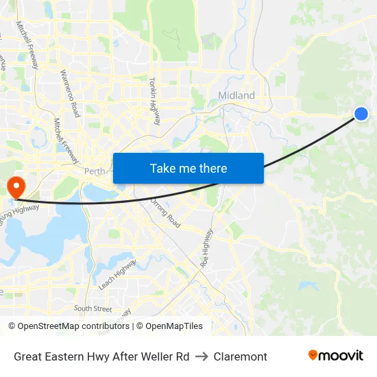 Great Eastern Hwy After Weller Rd to Claremont map