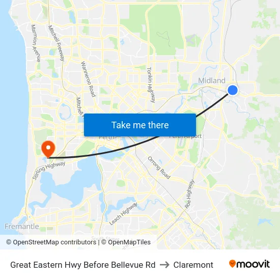 Great Eastern Hwy Before Bellevue Rd to Claremont map