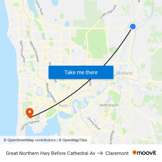 Great Northern Hwy Before Cathedral Av to Claremont map