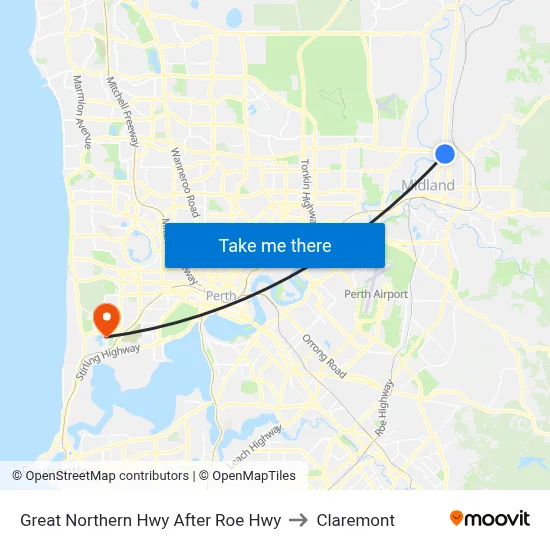 Great Northern Hwy After Roe Hwy to Claremont map