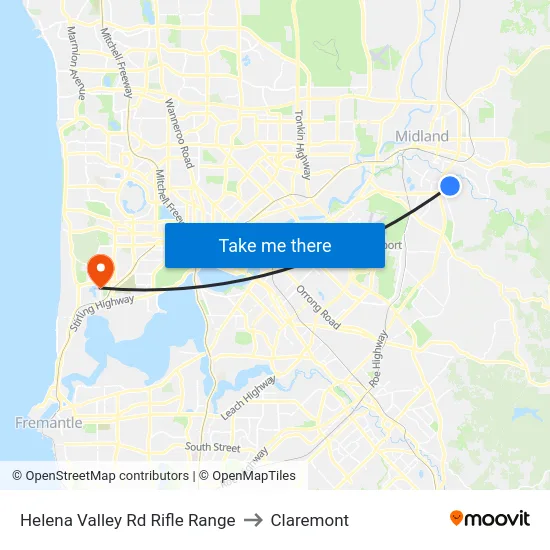 Helena Valley Rd Rifle Range to Claremont map