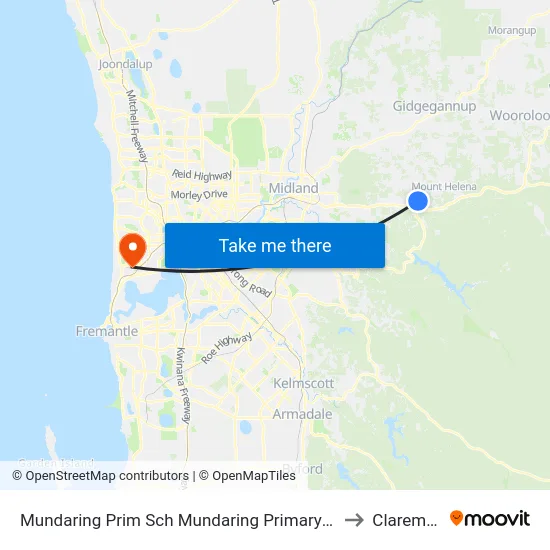 Mundaring Prim Sch   Mundaring Primary School to Claremont map