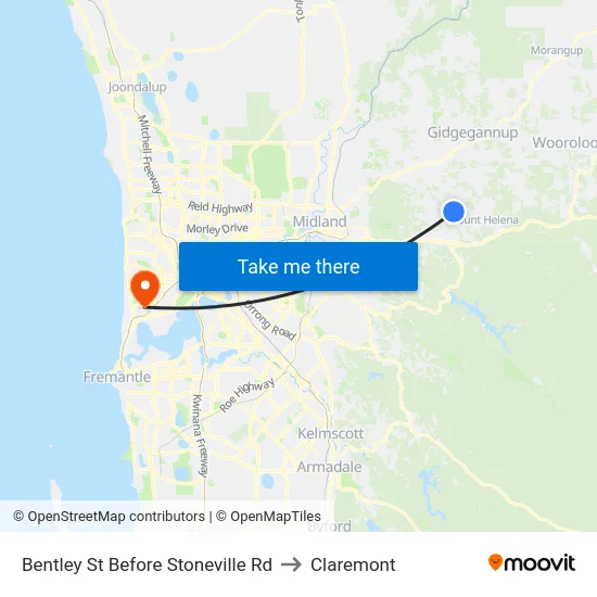 Bentley St Before Stoneville Rd to Claremont map