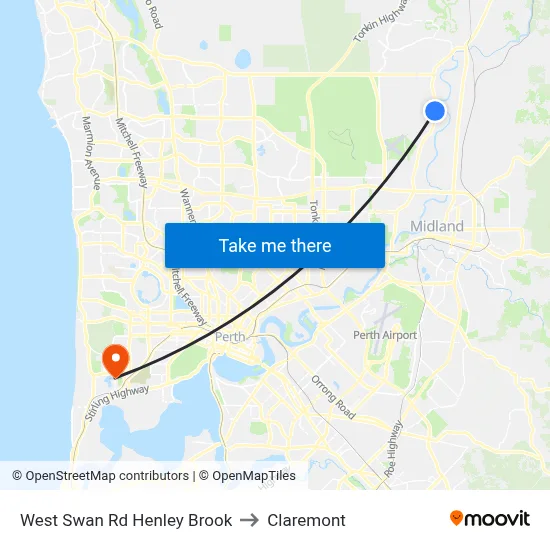 West Swan Rd Henley Brook to Claremont map