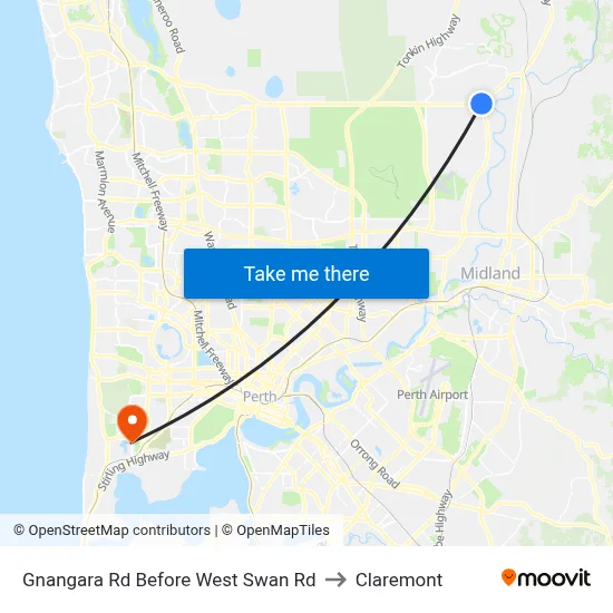 Gnangara Rd Before West Swan Rd to Claremont map