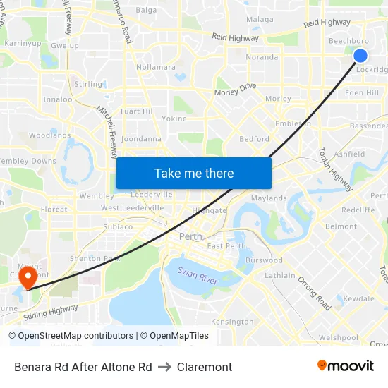 Benara Rd After Altone Rd to Claremont map