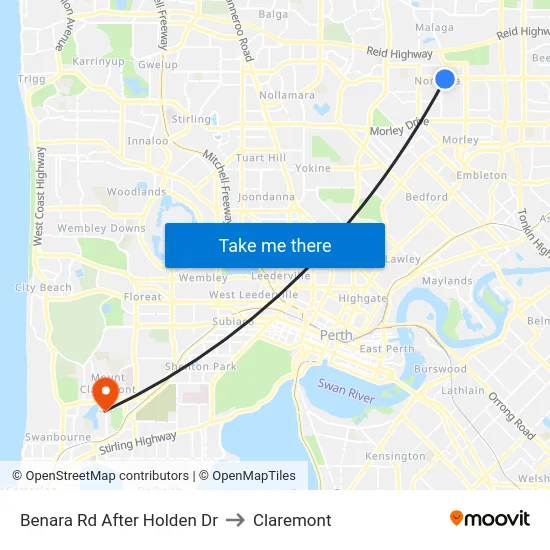 Benara Rd After Holden Dr to Claremont map