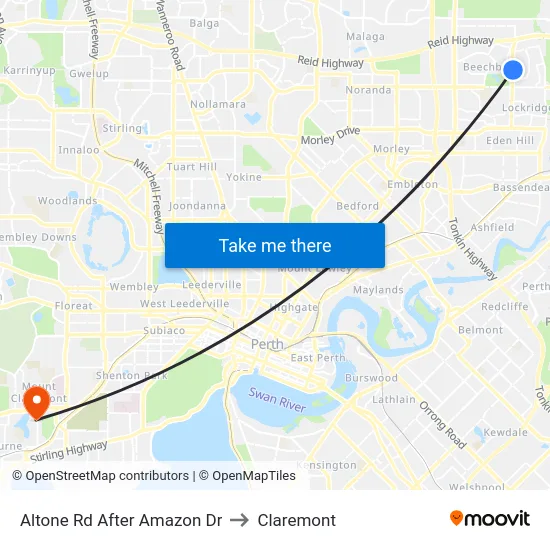 Altone Rd After Amazon Dr to Claremont map