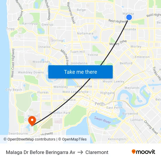 Malaga Dr Before Beringarra Av to Claremont map