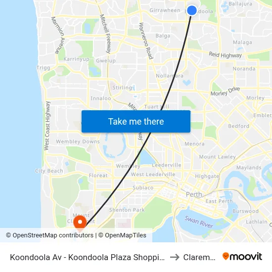 Koondoola Av - Koondoola Plaza Shopping Ctr to Claremont map