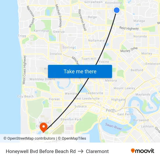 Honeywell Bvd Before Beach Rd to Claremont map