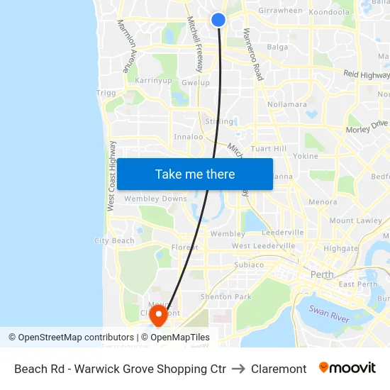 Beach Rd - Warwick Grove Shopping Ctr to Claremont map