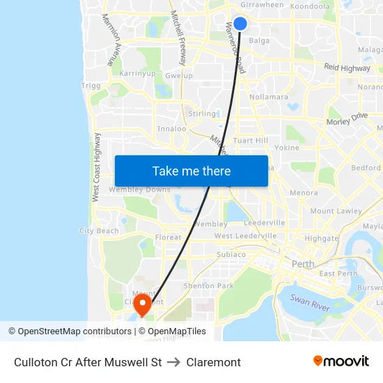 Culloton Cr After Muswell St to Claremont map