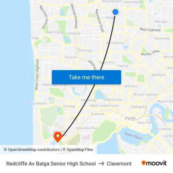 Redcliffe Av Balga Senior High School to Claremont map