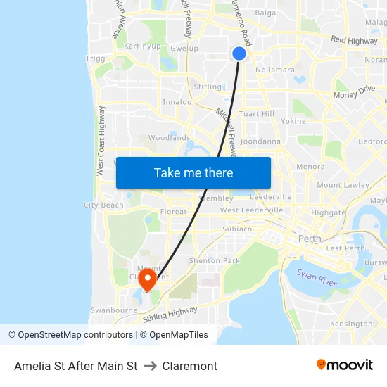 Amelia St After Main St to Claremont map
