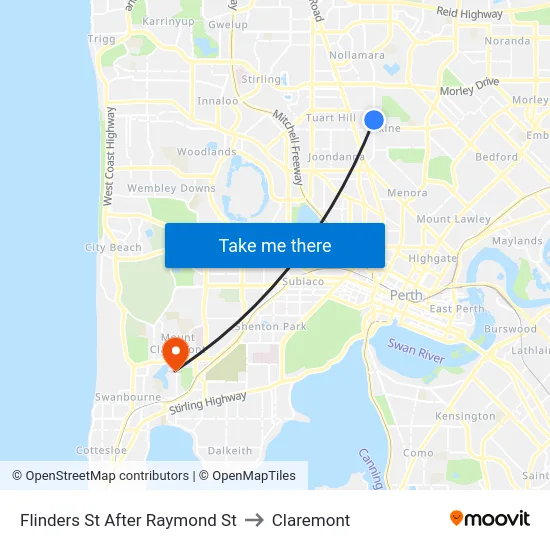 Flinders St After Raymond St to Claremont map