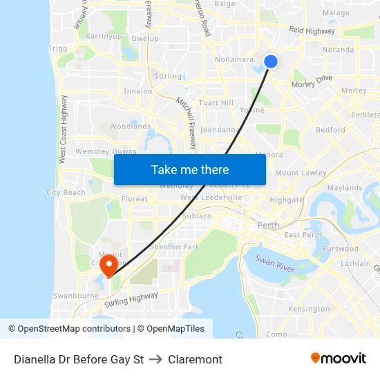 Dianella Dr Before Gay St to Claremont map