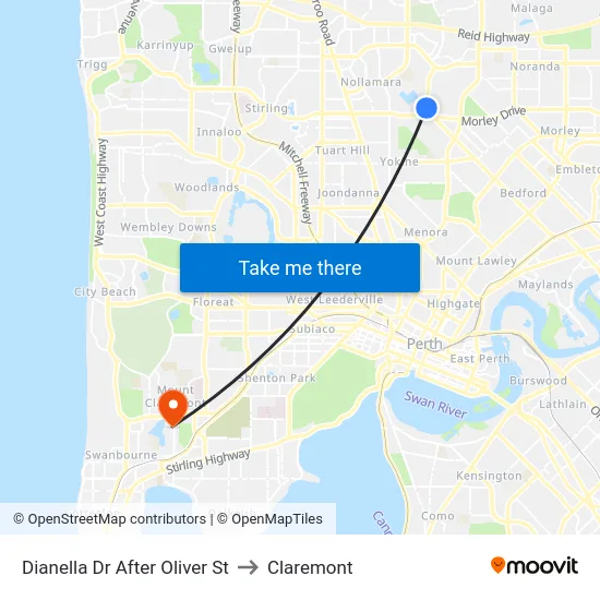 Dianella Dr After Oliver St to Claremont map