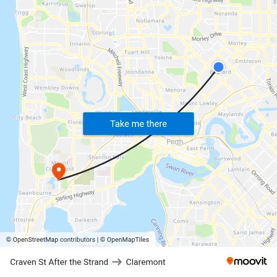 Craven St After the Strand to Claremont map