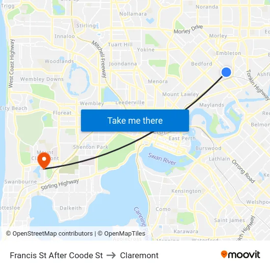 Francis St After Coode St to Claremont map