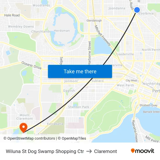 Wiluna St Dog Swamp Shopping Ctr to Claremont map