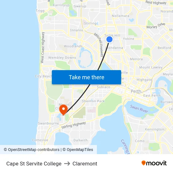 Cape St Servite College to Claremont map