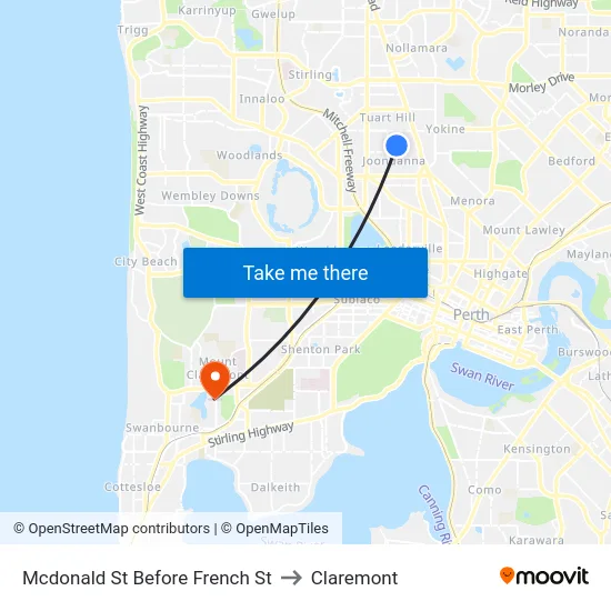 Mcdonald St Before French St to Claremont map