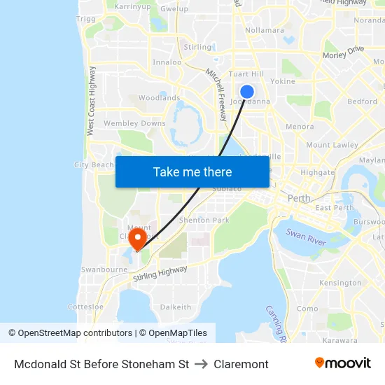 Mcdonald St Before Stoneham St to Claremont map