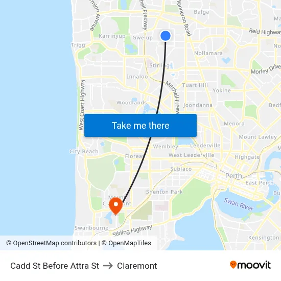 Cadd St Before Attra St to Claremont map